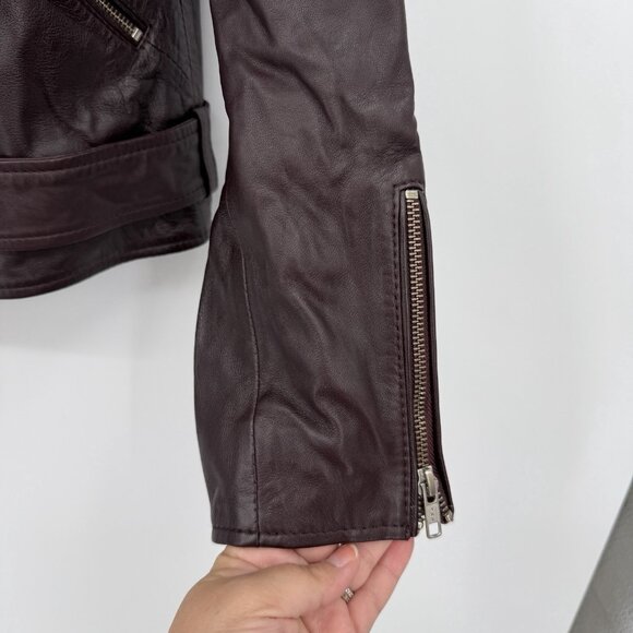 Quince Women's Port Leather Motorcycle Jacket sz M Medium Sheep Leather Belted - Picture 6 of 11